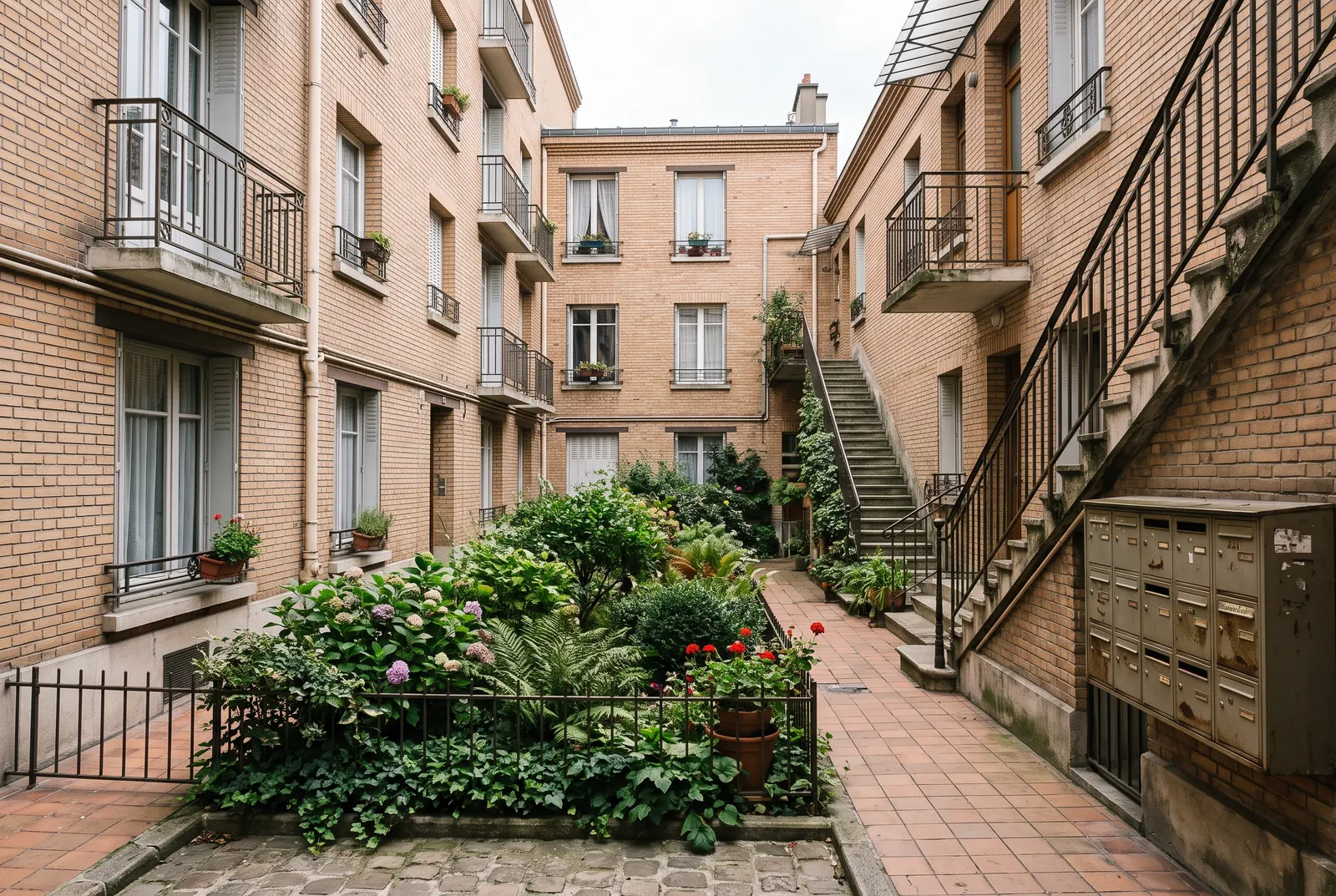Cour intérieure d'un immeuble à Boulogne-Billancourt